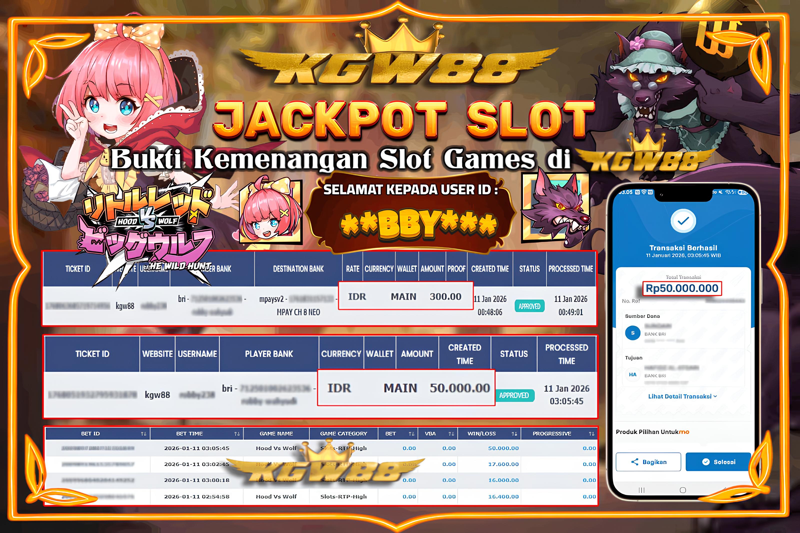 KGW88 JACKPOT HOOD VS WOLF Rp.50.000.000,- LUNAS